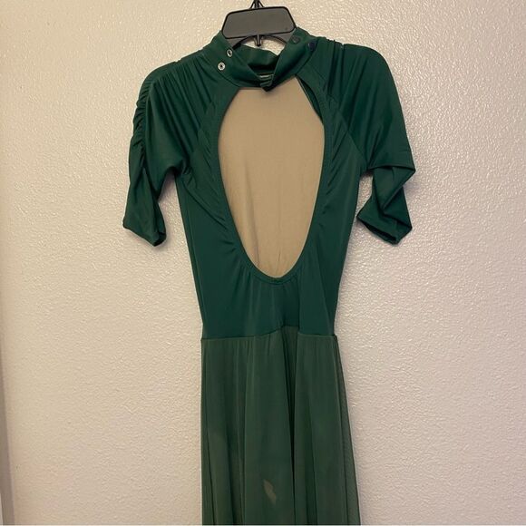 Green Maxi Skirt Dress dance costume leotard shirt sleeve modest -adult SA - Picture 4 of 12